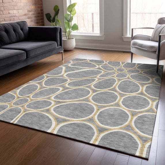 Addison Rugs Chantille Indoor/Outdoor Transitional Circles Gray Washable Rectangle Rug, 8' x 10'