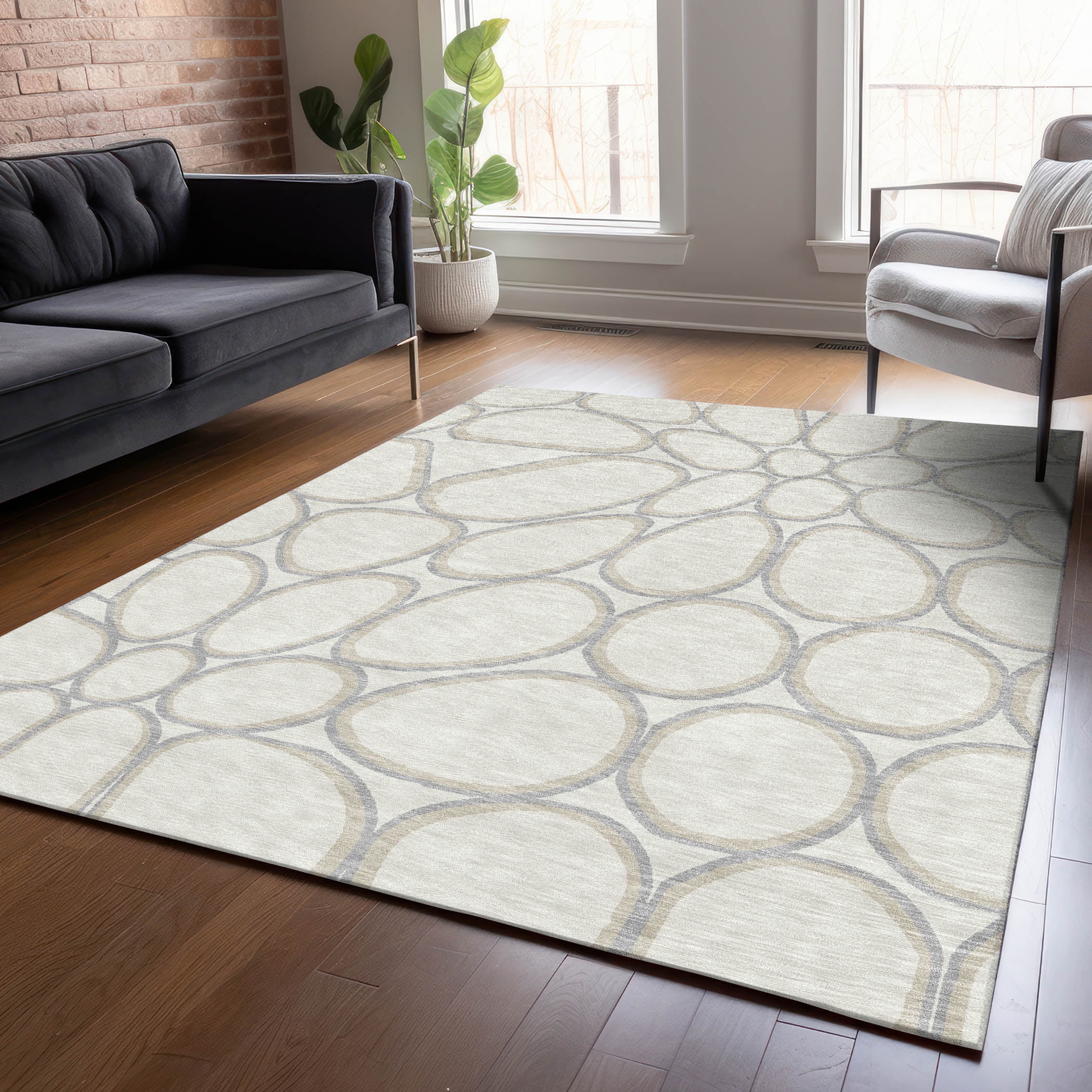 Ivory Rectangular Synthetic Washable Non-slip Area Rug