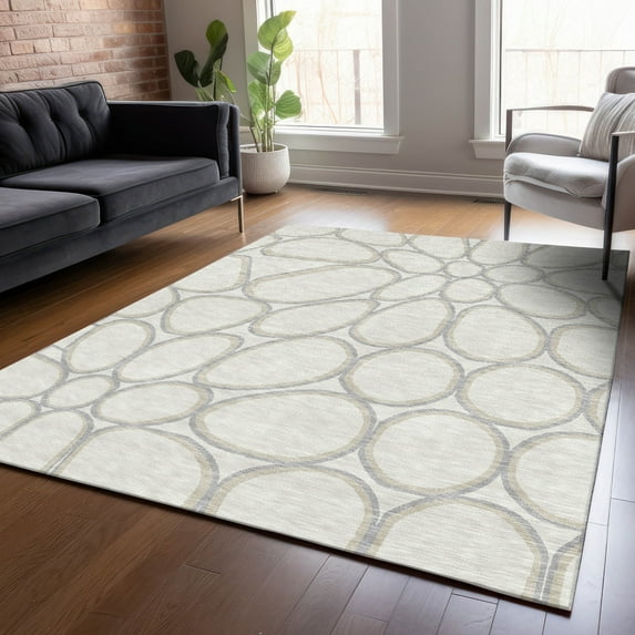 Addison Rugs Chantille Indoor/Outdoor Transitional Circles Ivory Washable Rectangle Rug, 3' x 5'