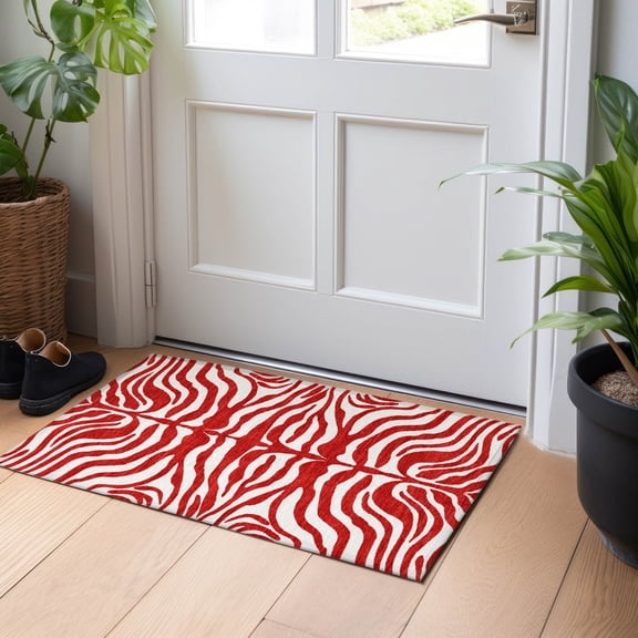 Addison Rugs Chantille Indoor/Outdoor Transitional Geometric, Abstract Red Washable Rectangle Rug, 1'8" x 2'6"