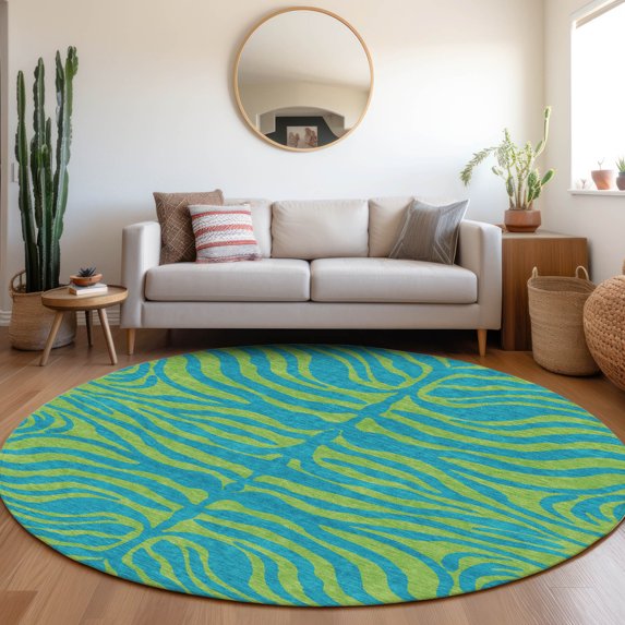 Addison Rugs Chantille Indoor/Outdoor Transitional Animal Print Teal Washable Round Rug, 8' x 8'