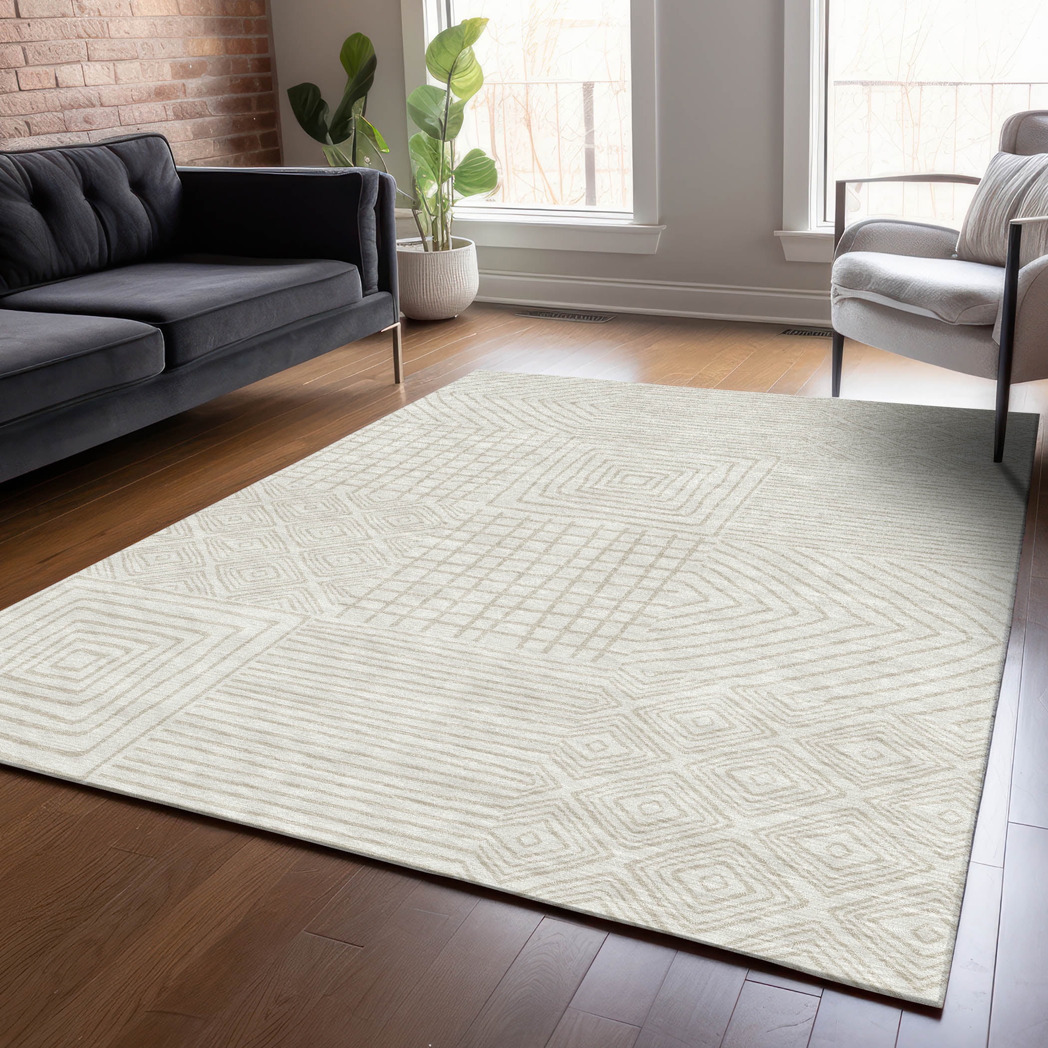Ivory Geometric Flat Woven Indoor/Outdoor Area Rug 3' x 5'
