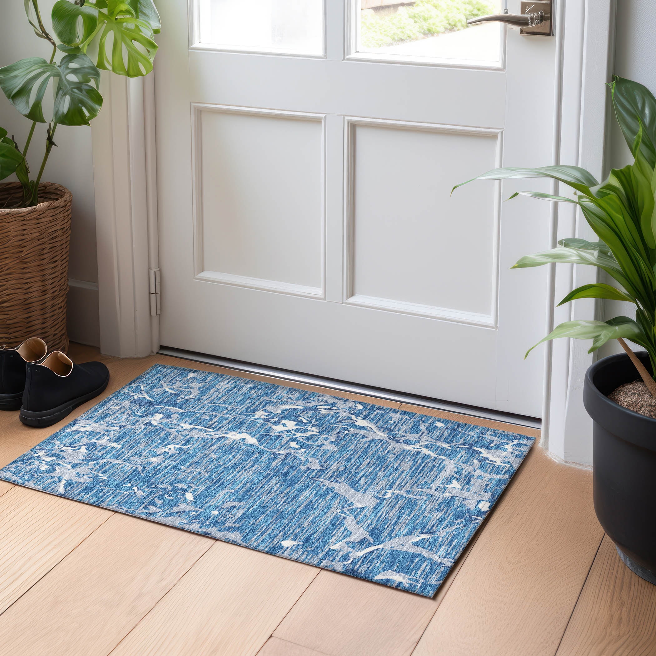 Blue Abstract Washable Synthetic Indoor/Outdoor Area Rug
