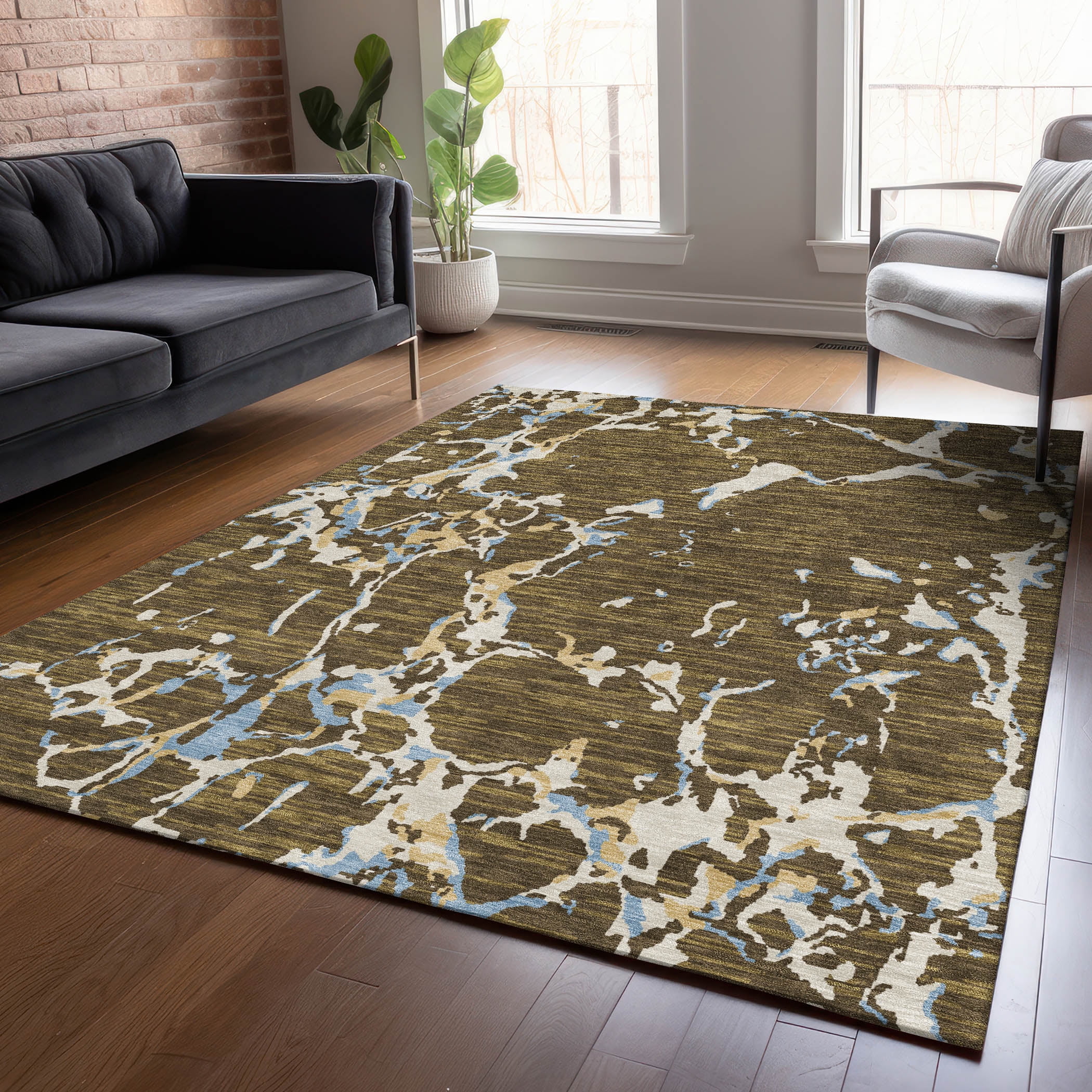 Chantille Coffee Abstract Pattern Washable Synthetic Rug