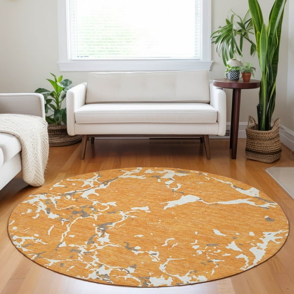 Addison Rugs Chantille Indoor/Outdoor Transitional Stripes Orange Washable Round Rug, 8' x 8'