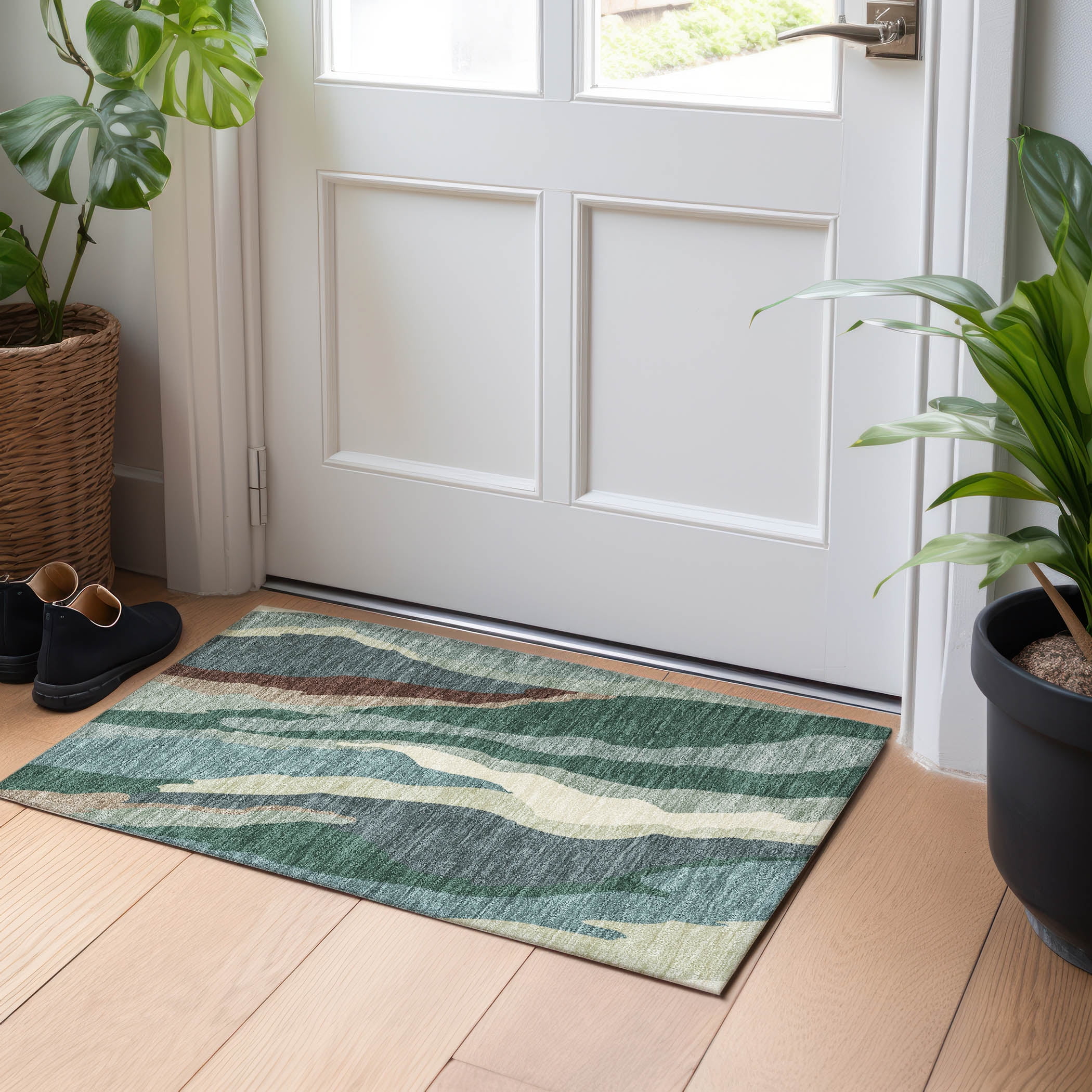 Sage Green Flat Woven Synthetic Rectangular Entry Rug