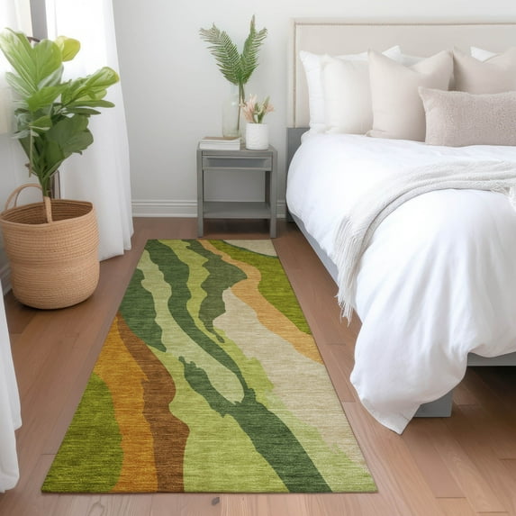 Addison Rugs Chantille Indoor/Outdoor Transitional Waves Green Washable Runner Rug, 2'3" x 7'6"