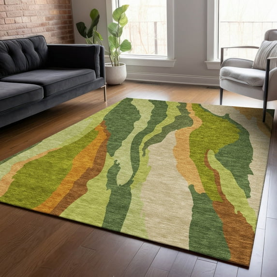 Addison Rugs Chantille Indoor/Outdoor Transitional Waves Green Washable Rectangle Rug, 8' x 10'