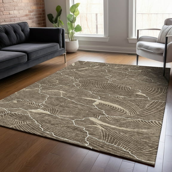 Addison Rugs Chantille Indoor/Outdoor Transitional Lines Brown Washable Rectangle Rug, 3' x 5'