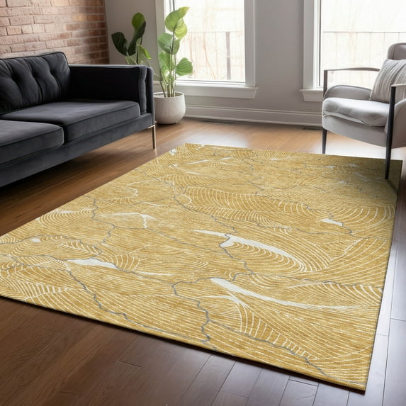 Addison Rugs Chantille Indoor/Outdoor Transitional Lines Gold Washable Rectangle Rug, 10' x 14'