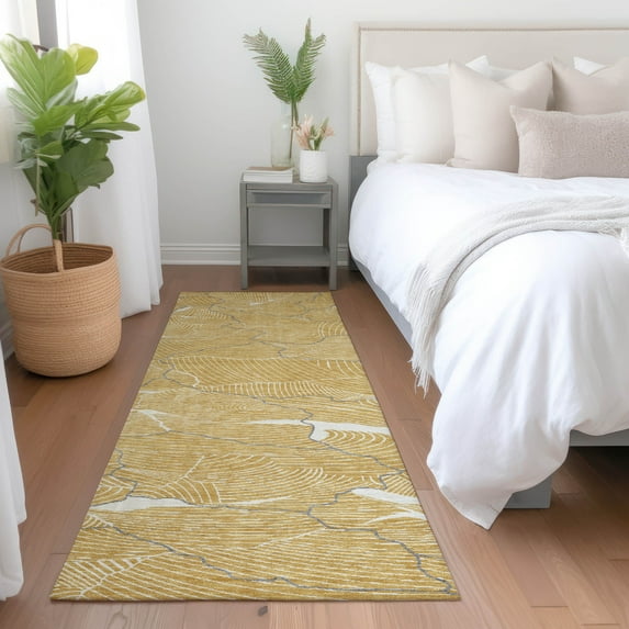 Addison Rugs Chantille Indoor/Outdoor Transitional Lines Gold Washable Runner Rug, 2'3" x 7'6"