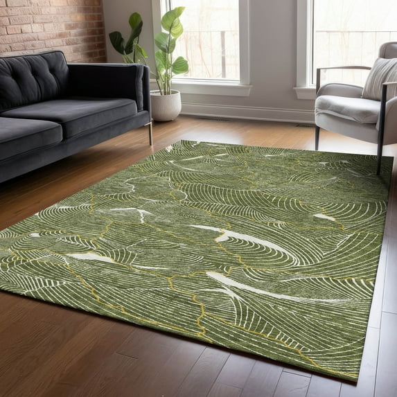 Addison Rugs Chantille Indoor/Outdoor Transitional Lines Olive Washable Rectangle Rug, 10' x 14'