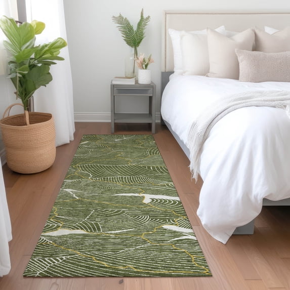 Addison Rugs Chantille Indoor/Outdoor Transitional Lines Olive Washable Runner Rug, 2'3" x 7'6"