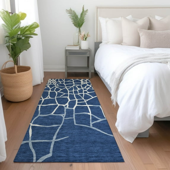 Addison Rugs Chantille Indoor/Outdoor Transitional Squares Navy Washable Runner Rug, 2'3" x 7'6"