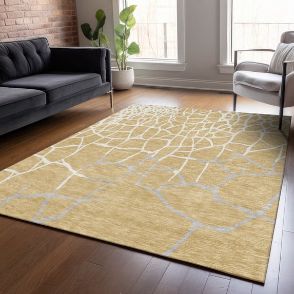 Addison Rugs Chantille Indoor/Outdoor Transitional Squares Gold Washable Rectangle Rug, 10' x 14'