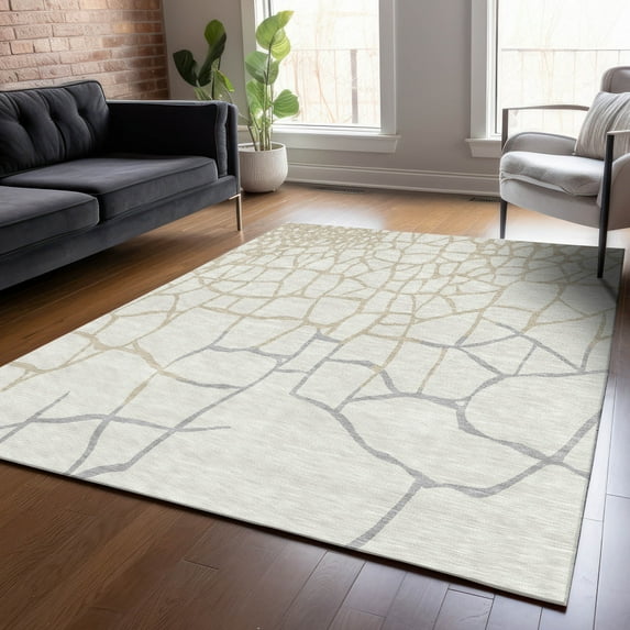 Addison Rugs Chantille Indoor/Outdoor Transitional Squares Ivory Washable Rectangle Rug, 9' x 12'