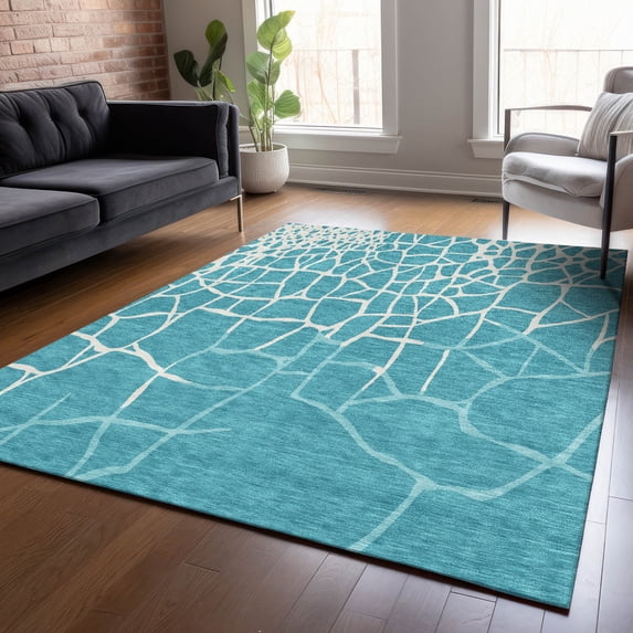 Addison Rugs Chantille Indoor/Outdoor Transitional Squares Teal Washable Rectangle Rug, 8' x 10'