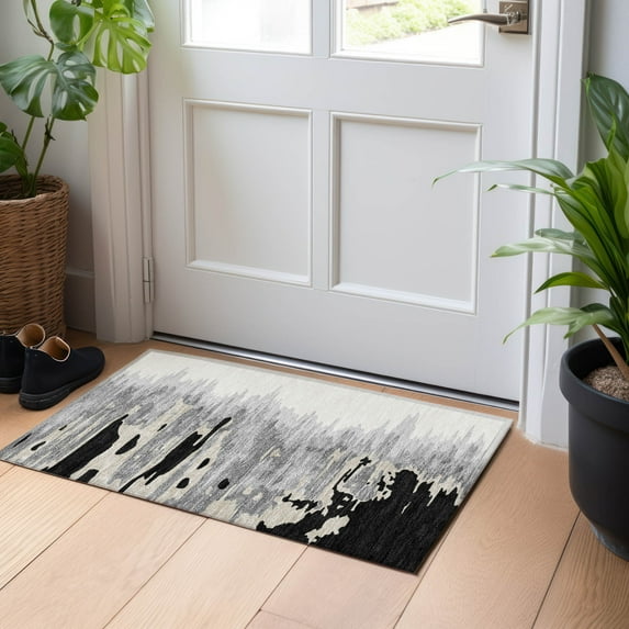 Addison Rugs Chantille Indoor/Outdoor Transitional Abstract Black Washable Rectangle Rug, 1'8" x 2'6"