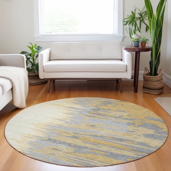 Addison Rugs Chantille Indoor/Outdoor Transitional Abstract Gold Washable Round Rug, 8' x 8'