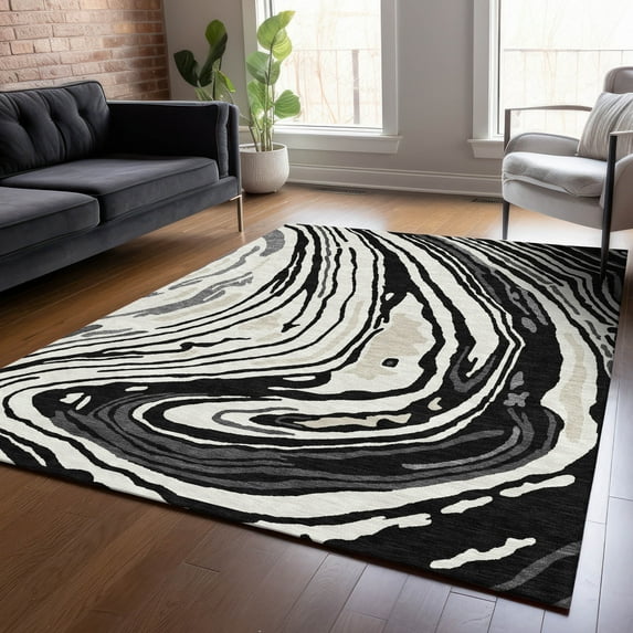 Addison Rugs Chantille Indoor/Outdoor Transitional Swirls Black Washable Rectangle Rug, 3' x 5'