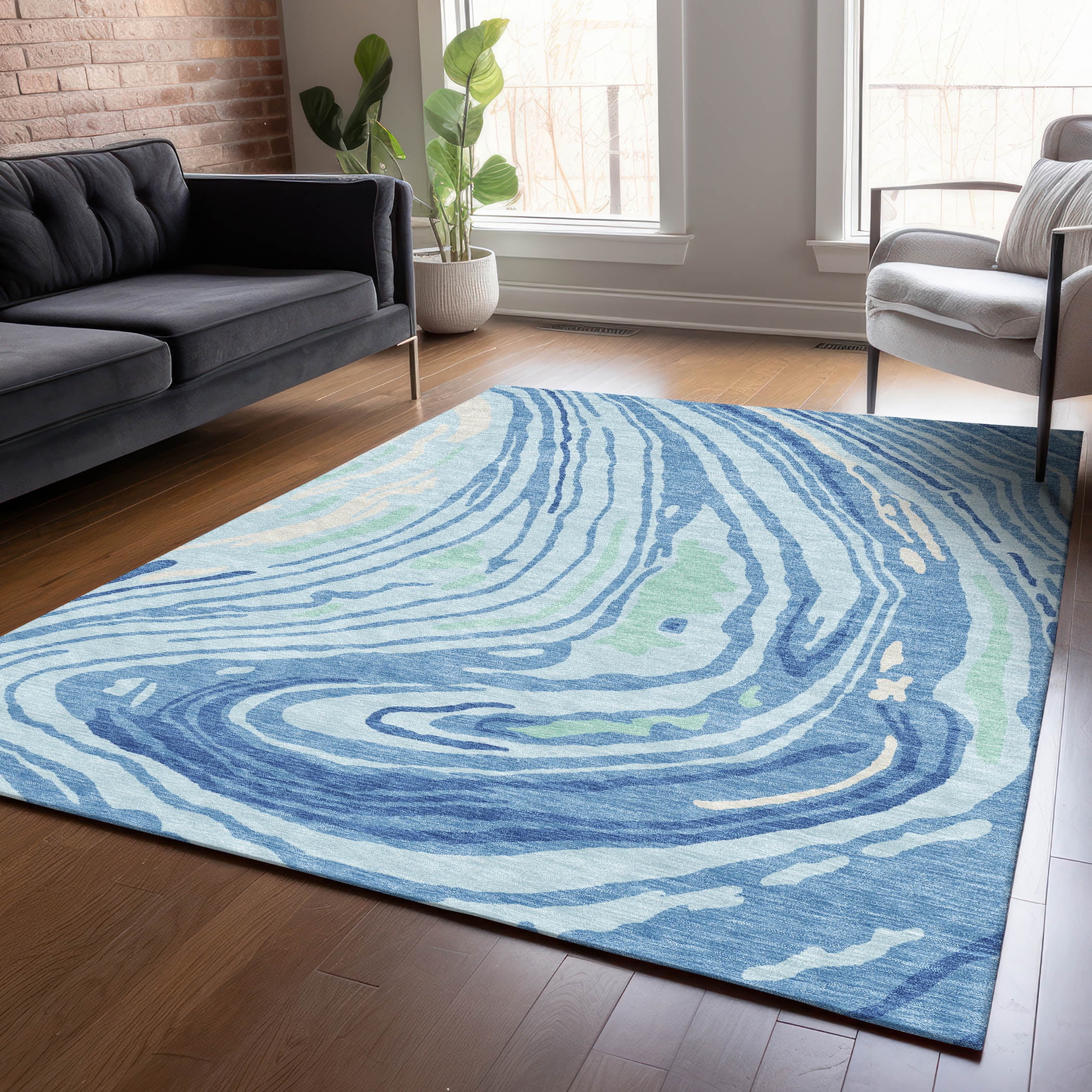Addison Rugs Chantille Indoor/Outdoor Transitional Swirls Sky Washable ...