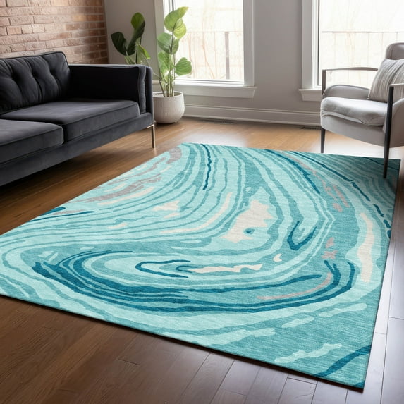 Addison Rugs Chantille Indoor/Outdoor Transitional Swirls Turquoise Washable Rectangle Rug, 3' x 5'