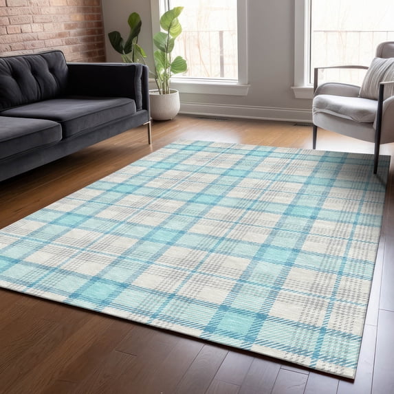 Addison Rugs Chantille Indoor/Outdoor Transitional Geometric, Abstract Aqua Washable Rectangle Rug, 10' x 14'