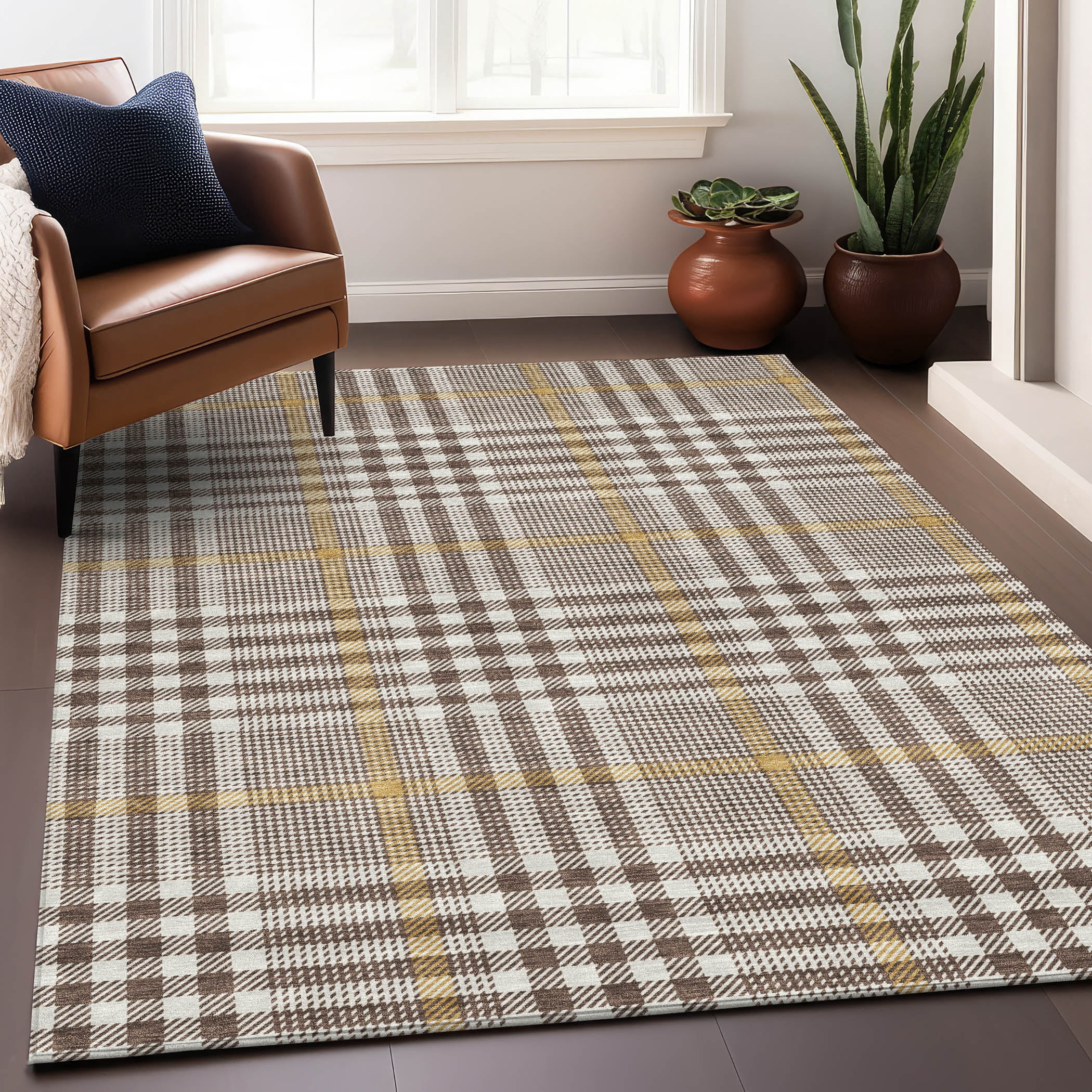 Addison Rugs Chantille Indoor/Outdoor Transitional Geometric, Abstract Brown Washable Rectangle Rug, 8' x 10'