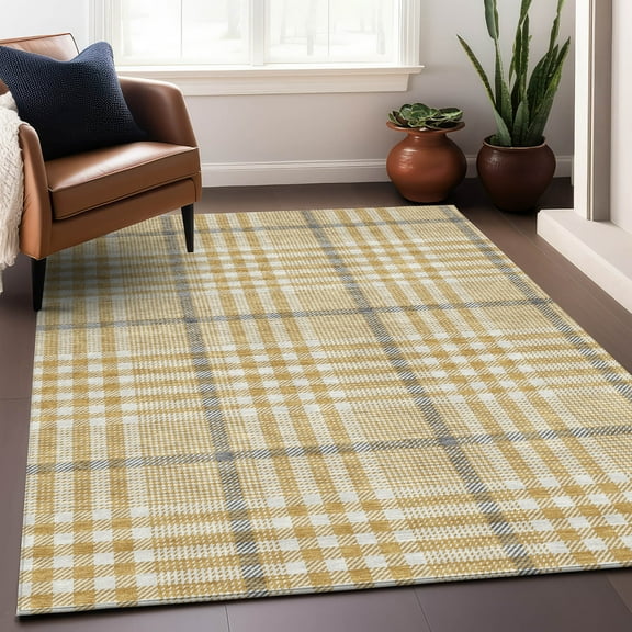 Addison Rugs Chantille Indoor/Outdoor Transitional Geometric, Abstract Gold Washable Rectangle Rug, 10' x 14'