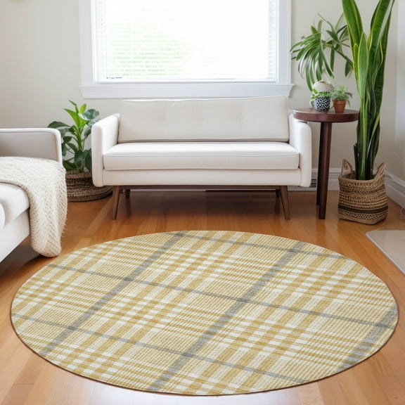 Addison Rugs Chantille Indoor/Outdoor Transitional Geometric, Abstract Gold Washable Round Rug, 8' x 8'