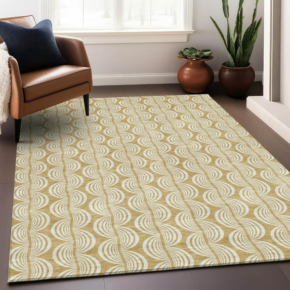 Addison Rugs Chantille Indoor/Outdoor Transitional Swirls Gold Washable Rectangle Rug, 3' x 5'