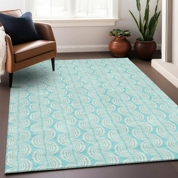 Addison Rugs Chantille Indoor/Outdoor Transitional Swirls Aqua Washable Rectangle Rug, 10' x 14'