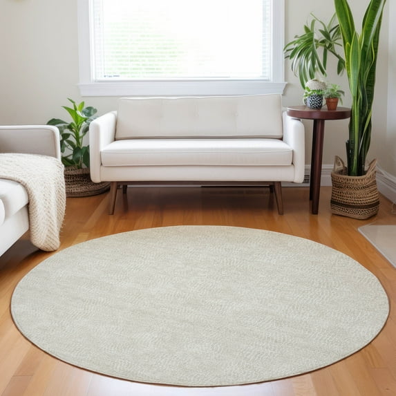 Addison Rugs Chantille Indoor/Outdoor Transitional Geometric Beige Washable Round Rug, 8' x 8'