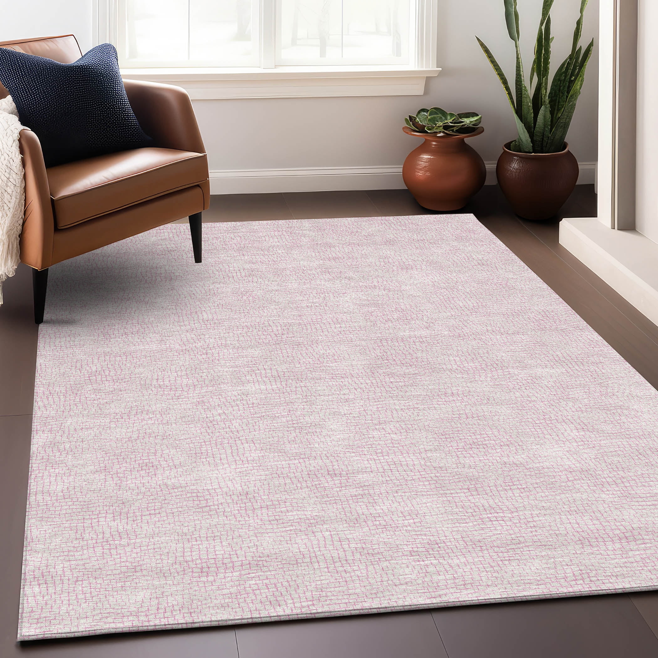 Pink Flat Woven Synthetic Washable Area Rug 46" x 30"