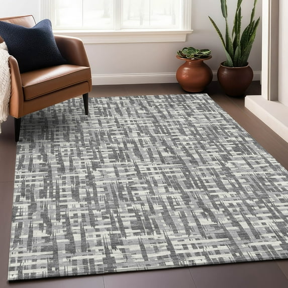 Addison Rugs Chantille Indoor/Outdoor Transitional Lines Gray Washable Rectangle Rug, 10' x 14'
