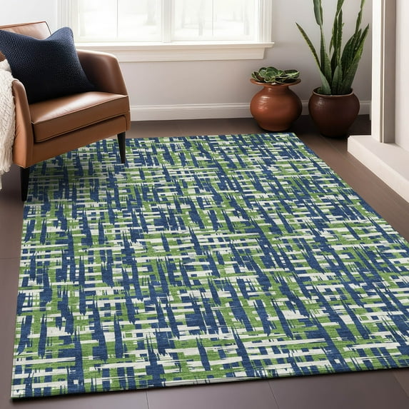 Addison Rugs Chantille Indoor/Outdoor Transitional Geometric, Abstract Navy Washable Rectangle Rug, 9' x 12'