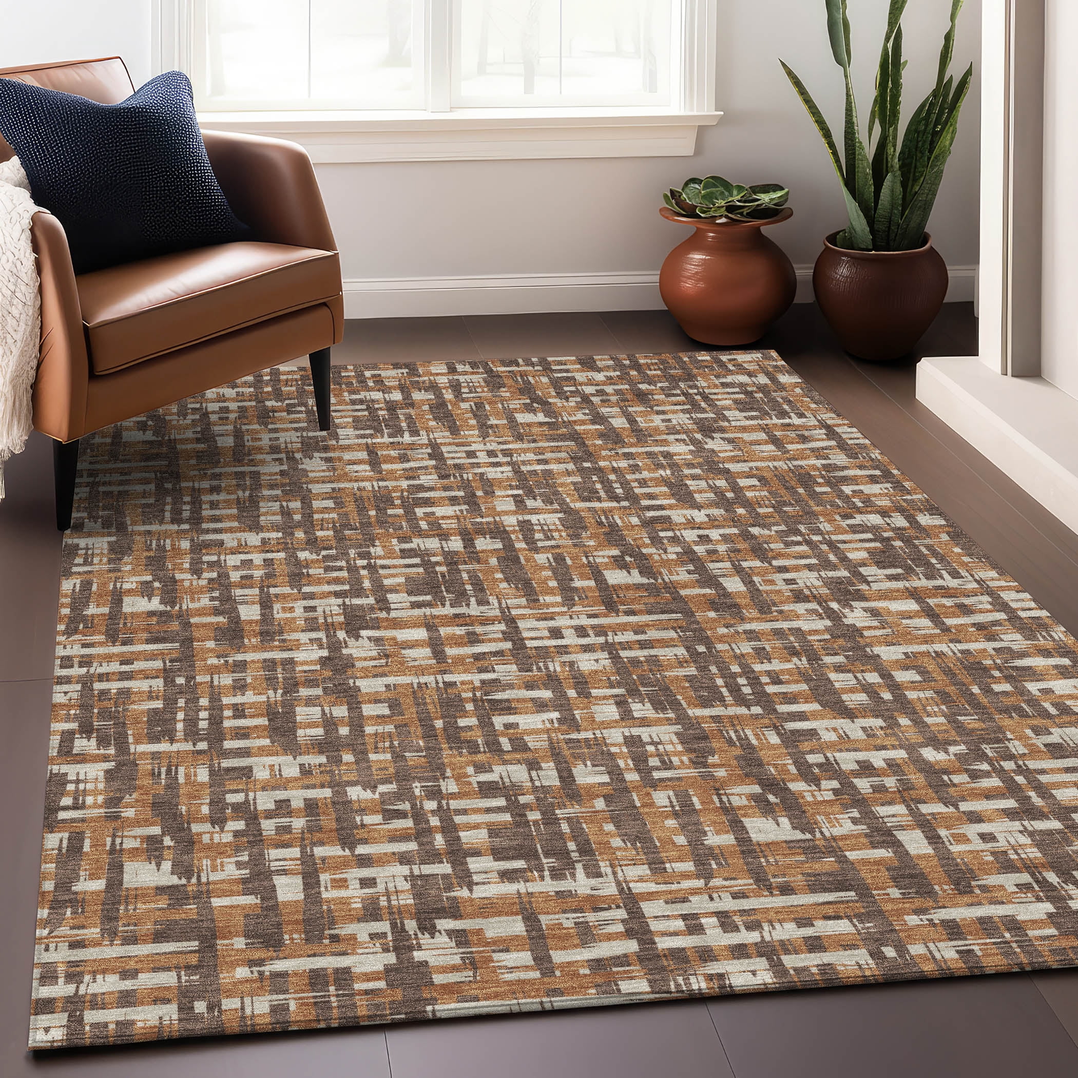 Chantille Brown and Beige Crisscross Indoor Outdoor Area Rug