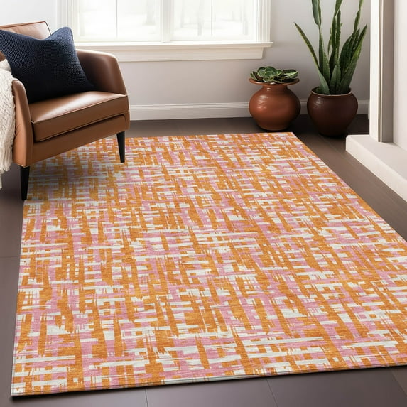 Addison Rugs Chantille Indoor/Outdoor Transitional Geometric, Abstract Orange Washable Rectangle Rug, 8' x 10'