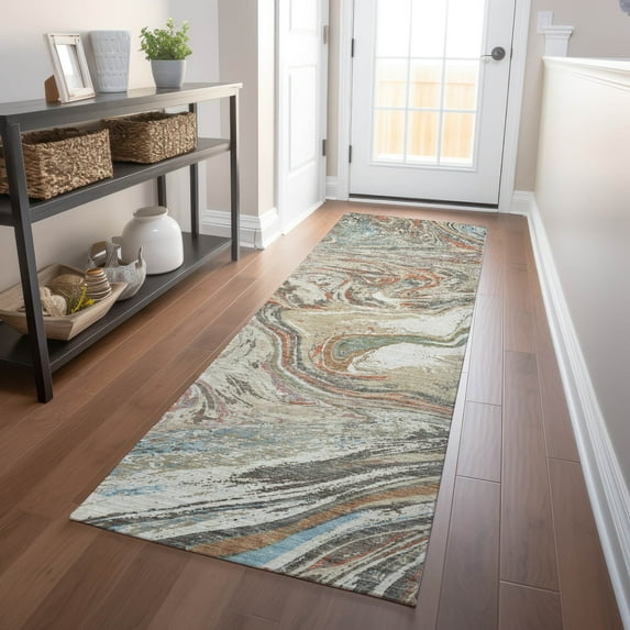 Addison Rugs Chantille Indoor/Outdoor Transitional Geometric, Abstract Beige Washable Runner Rug, 2'3" x 7'6"