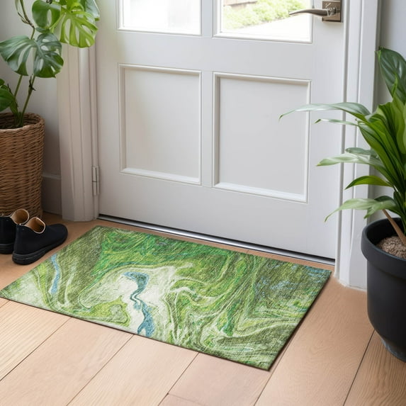 Addison Rugs Chantille Indoor/Outdoor Transitional Geometric, Abstract Green Washable Rectangle Rug, 1'8" x 2'6"