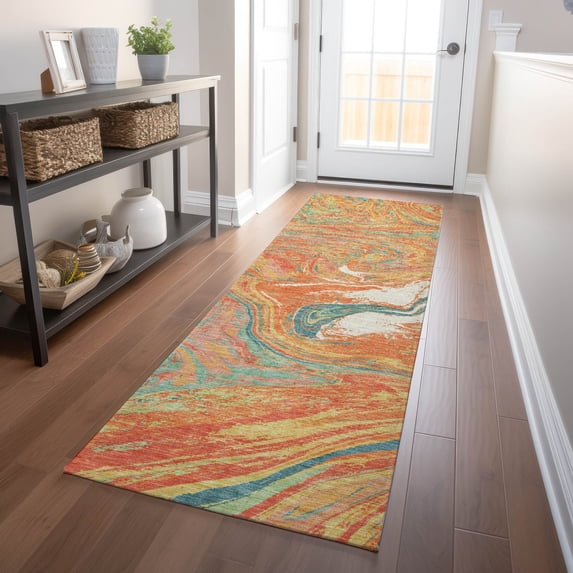 Addison Rugs Chantille Indoor/Outdoor Transitional Geometric, Abstract Orange Washable Runner Rug, 2'3" x 7'6"