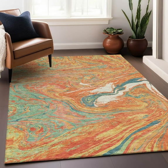 Addison Rugs Chantille Indoor/Outdoor Transitional Geometric, Abstract Orange Washable Rectangle Rug, 5' x 7'6"