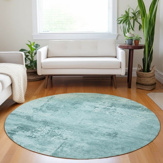Addison Rugs Chantille Indoor/Outdoor Transitional Abstract Seafoam Washable Round Rug, 8' x 8'