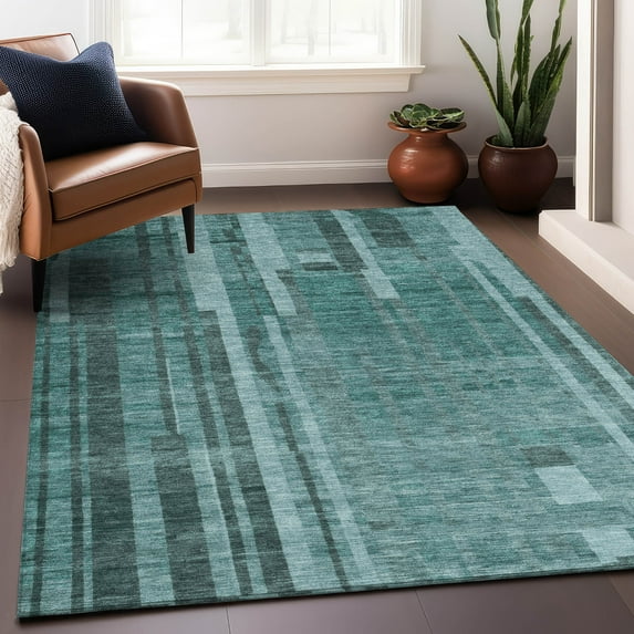 Addison Rugs Chantille Indoor/Outdoor Transitional Stripes Teal Washable Rectangle Rug, 10' x 14'