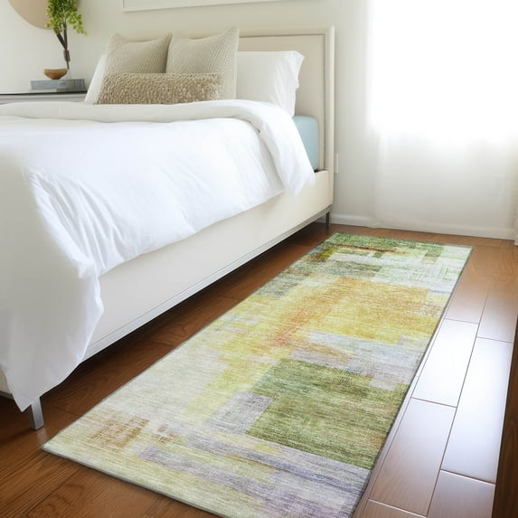 Addison Rugs Chantille Indoor/Outdoor Transitional Squares Green Washable Runner Rug, 2'3" x 7'6"