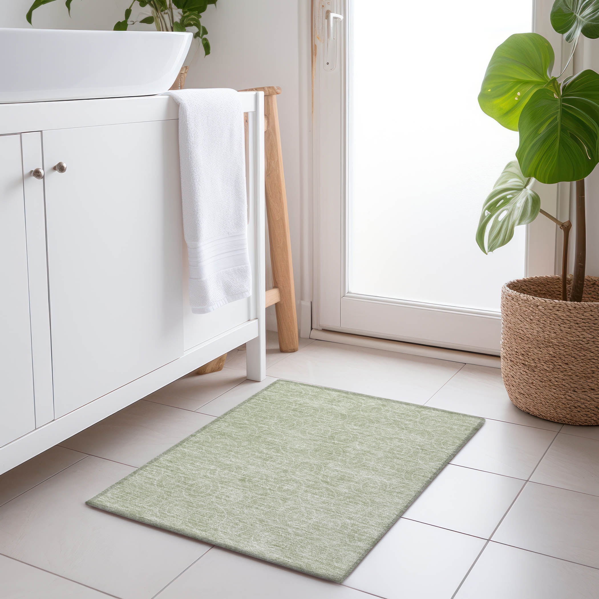 Mint Geometric Flat Woven Washable Synthetic Rug 30" x 20"