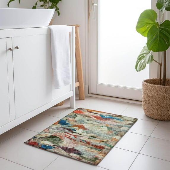 Addison Rugs Chantille Indoor/Outdoor Transitional Abstract Green Washable Rectangle Rug, 1'8" x 2'6"