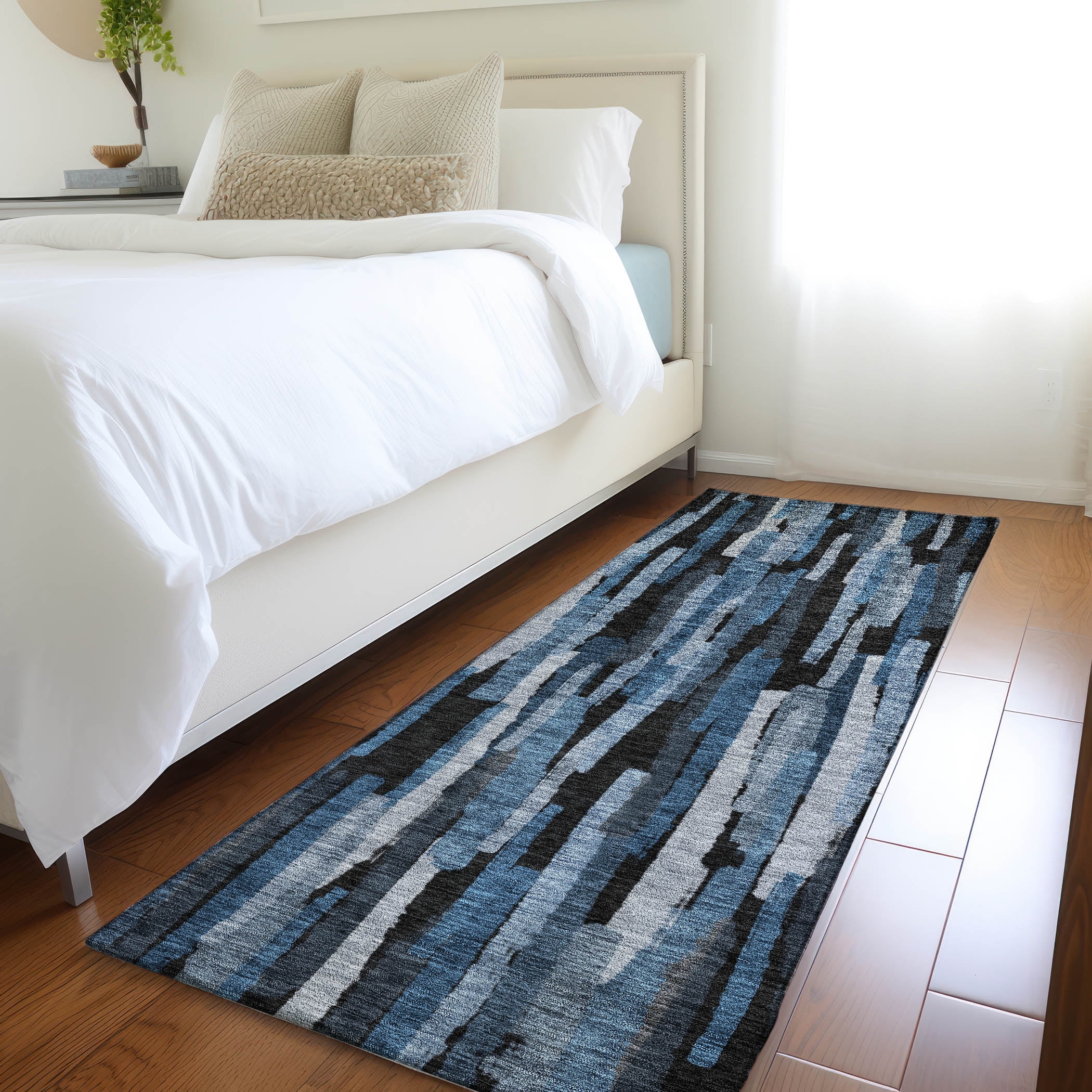 Addison Rugs Chantille Indoor/Outdoor Transitional Stripes Blue Washable Runner Rug, 2'3" x 7'6"