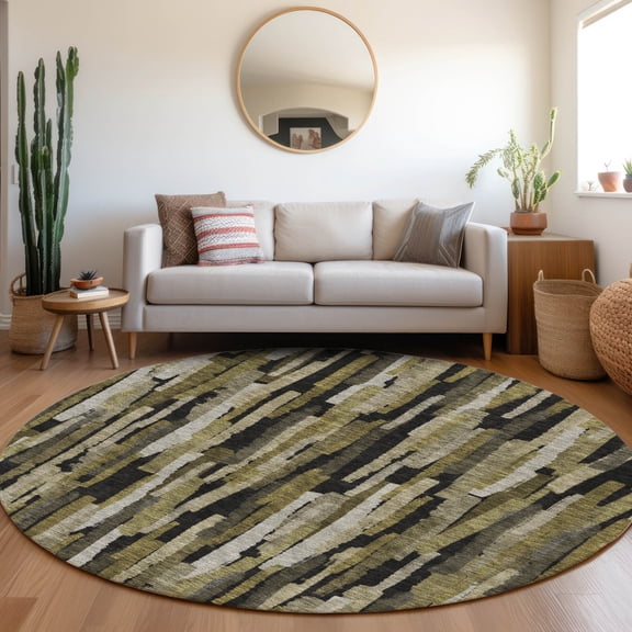Addison Rugs Chantille Indoor/Outdoor Transitional Stripes Brown Washable Round Rug, 8' x 8'