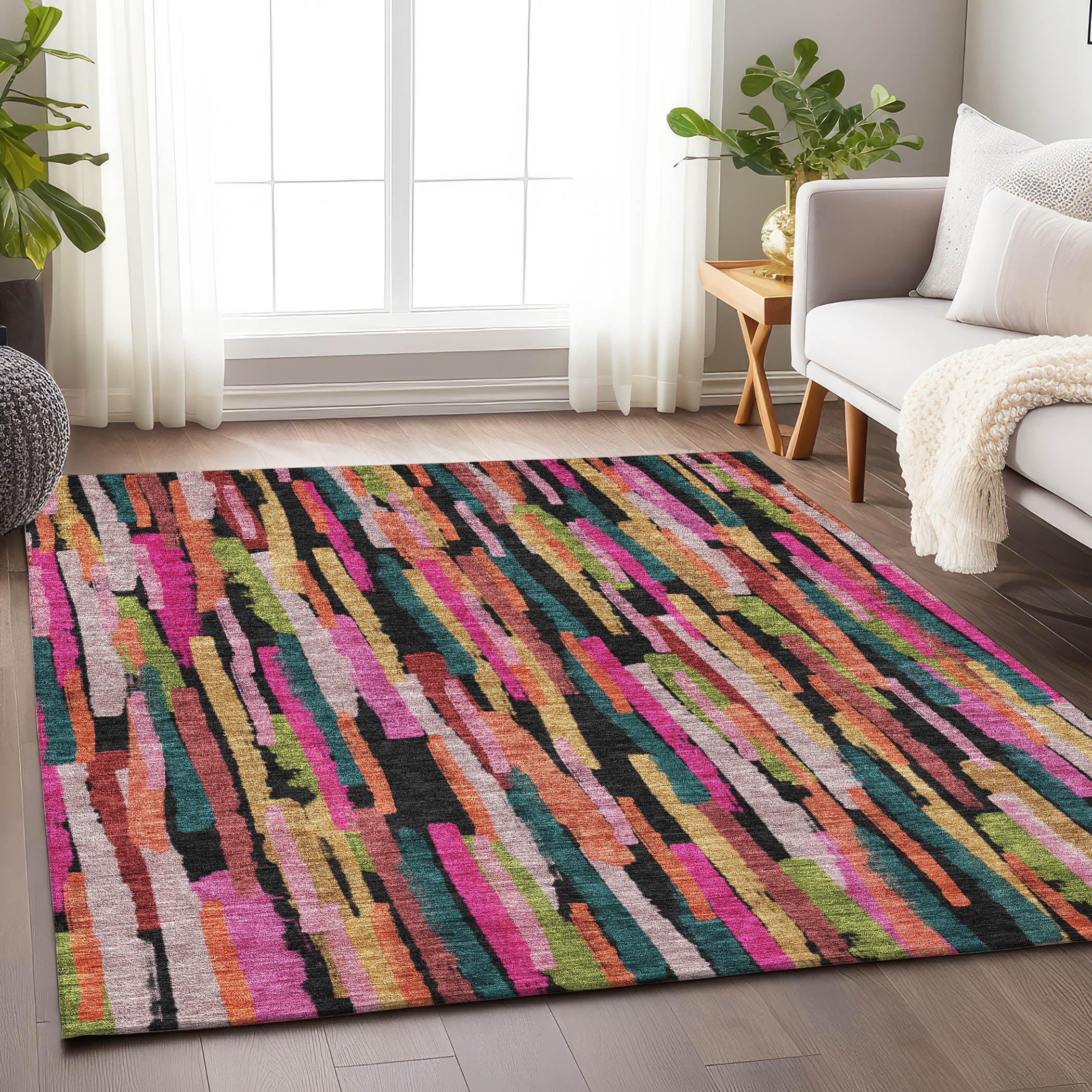 Addison Rugs Chantille Indoor/Outdoor Transitional Stripes Pink Washable Rectangle Rug, 5' x 7'6"